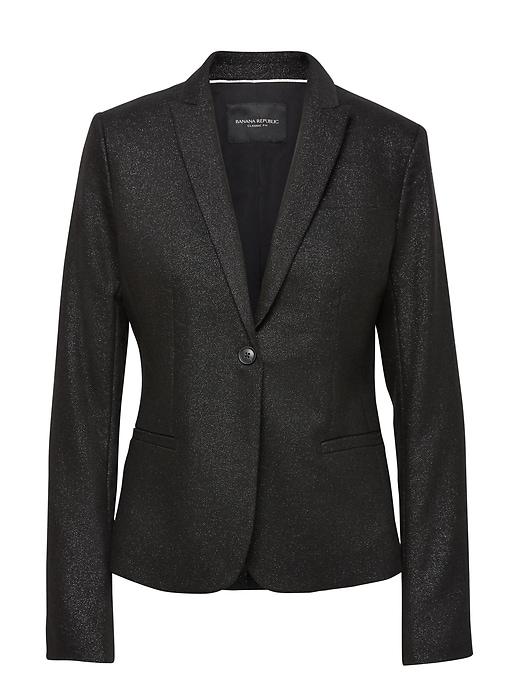 Banana Republic Womens Petite Classic-fit Metallic Twill Blazer Black With Black Metallic Size 0