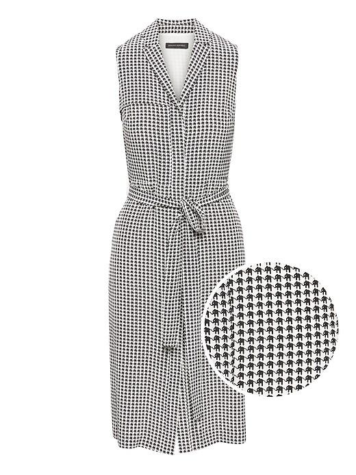 Banana Republic Womens Elephant Print Washable Silk Trench Dress Black & White Elephant Print Size 6