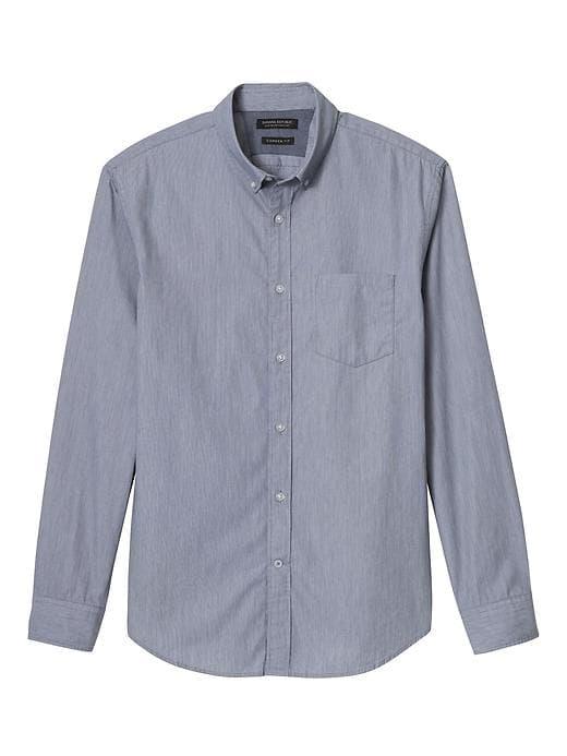 Banana Republic Mens Camden Standard Fit Custom Wash Textured Shirt - Navy Star