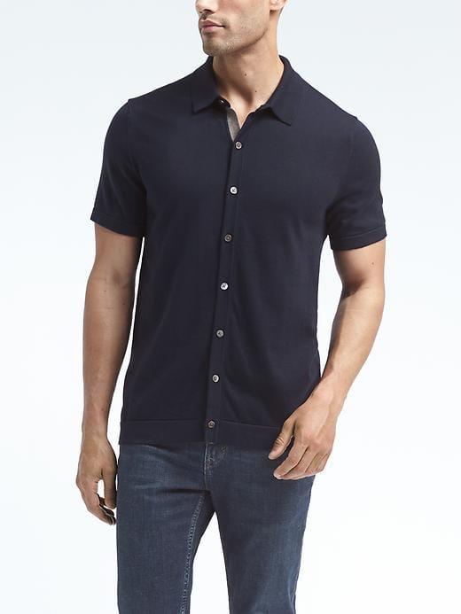Banana Republic Supima Cotton Button Front Polo - Navy