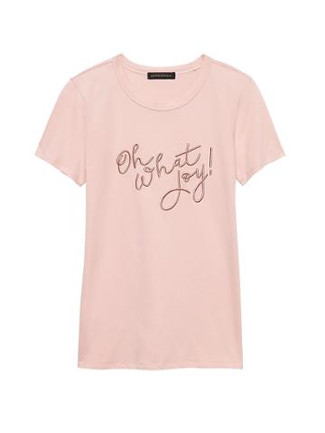 Banana Republic Womens Supima Cotton Oh What Joy Graphic T-shirt Blush Pink & Rose Gold Size Xs