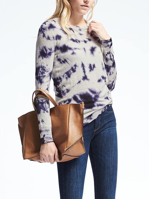 Banana Republic Womens Merino Tie Dyed Crew - White