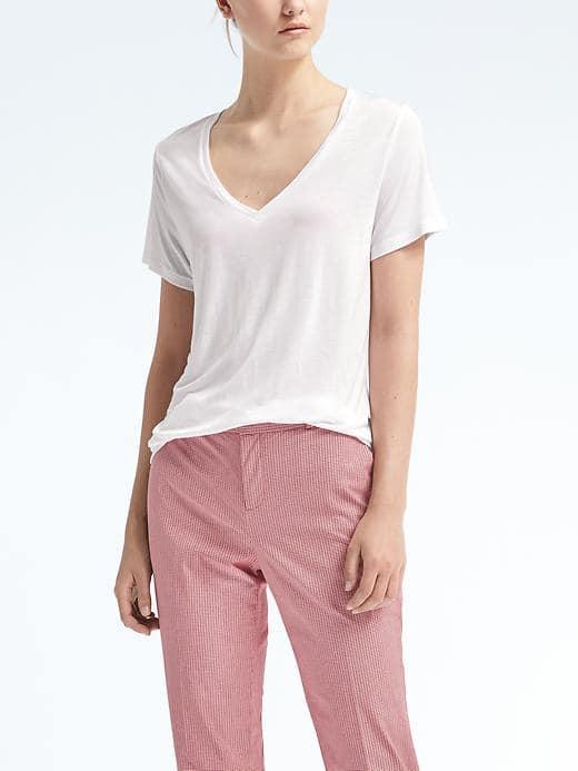 Banana Republic Womens Short Sleeve Modal Vee Tee - White