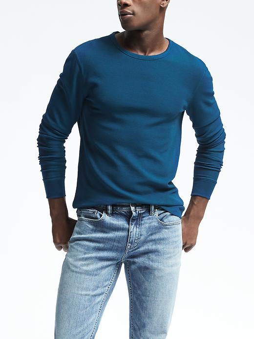 Banana Republic Mens Supima Cotton Blend Waffle Knit Crew Pullover - Neils Teal