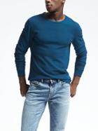 Banana Republic Mens Supima Cotton Blend Waffle Knit Crew Pullover - Neils Teal