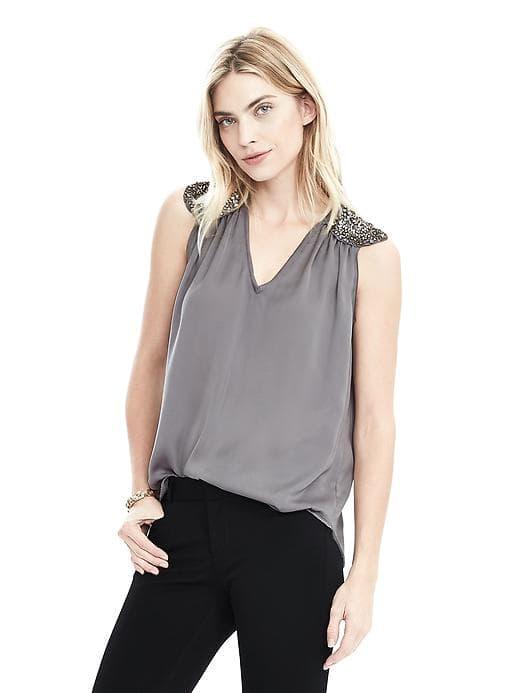 Banana Republic Womens Embellished Shoulder Tank - Luxe Grey