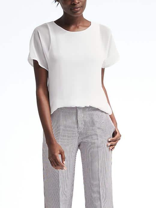 Banana Republic Womens Sheer Sleeve Overlay Top - White