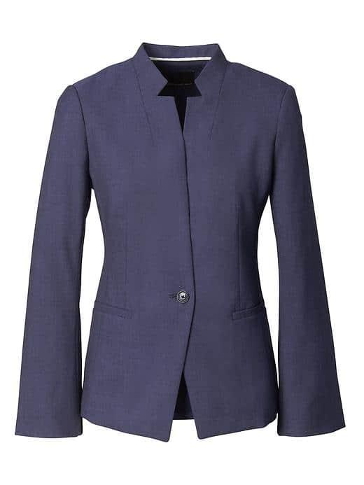 Banana Republic Womens Inverted Collar Lightweight Wool Bell Sleeve Blazer - Navy