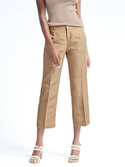 Banana Republic Womens Logan Fit Crop Linen Blend Pant - Deer