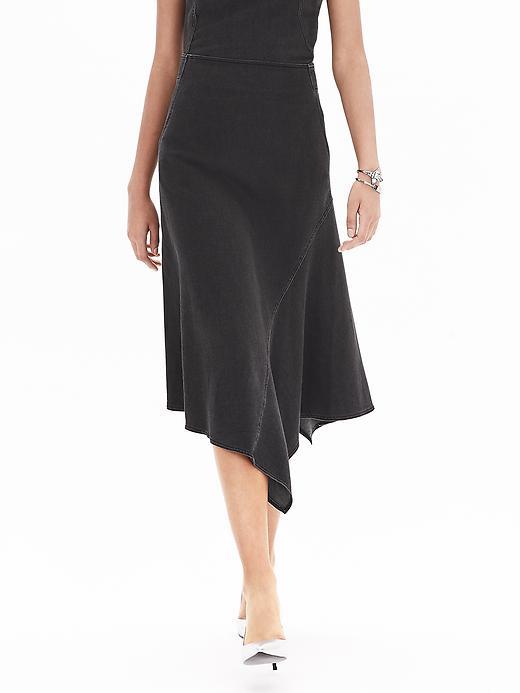 Banana Republic Womens Raw Edge Denim Midi Skirt Size 0 - Black