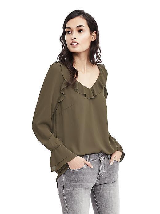 Banana Republic Womens Long Sleeve Layered Cuff Top - Seaweed