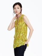 Banana Republic Womens Tie Collar Print Blouse Size L - Neon Yellow