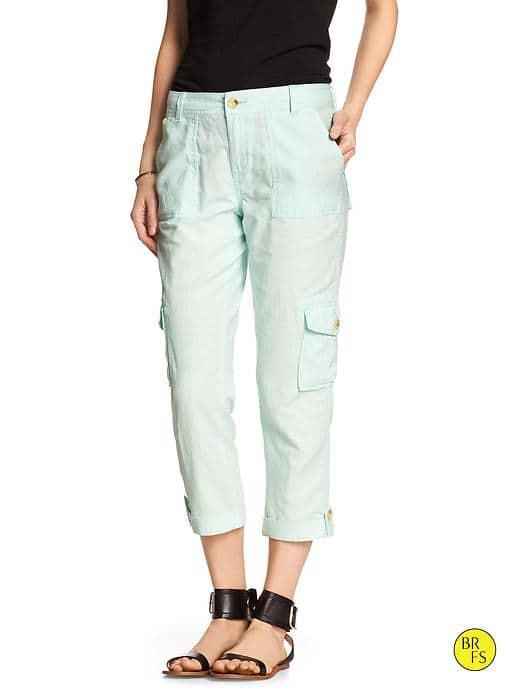 Banana Republic Factory Linen/cotton Cargo Crop - Bleached Aqua