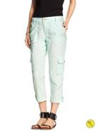 Banana Republic Factory Linen/cotton Cargo Crop - Bleached Aqua