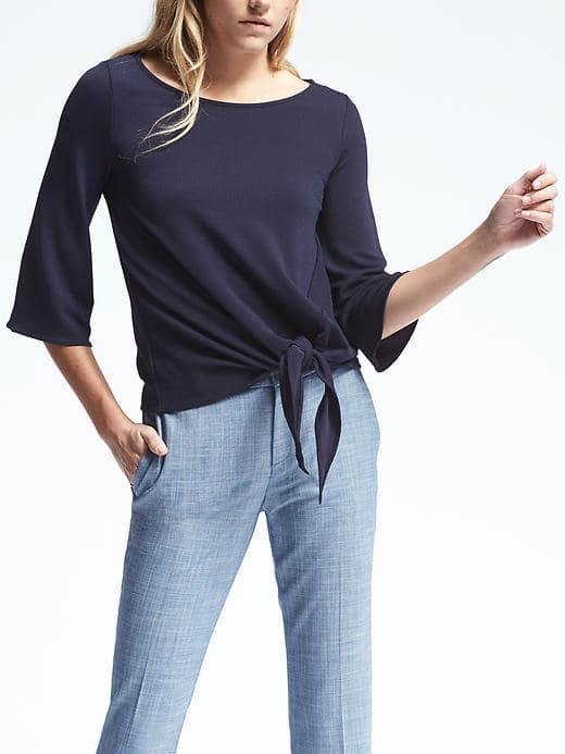 Banana Republic Womens Tie Front Crepe Top - Dark Night