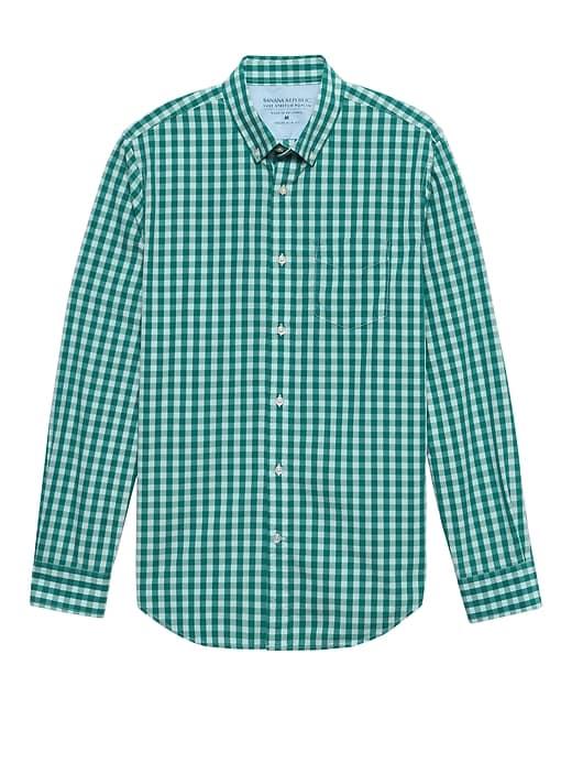 Banana Republic Mens Grant Slim-fit Luxe Poplin Gingham Shirt Santorini Size Xxl