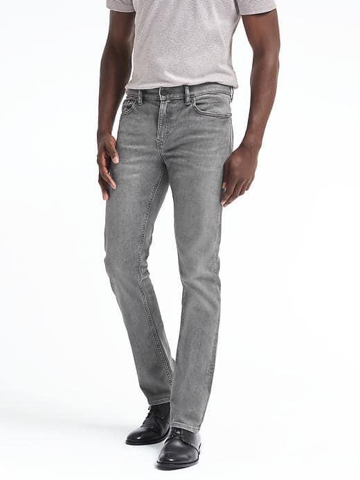Banana Republic Mens Straight Rapid Movement Gray Wash Jean - Light Gray