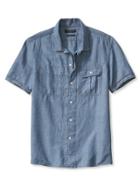 Banana Republic Mens Camden Fit Indigo Short Sleeve Shirt Size L Tall - Indigo