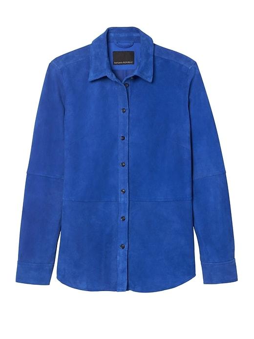 Banana Republic Womens Suede Shirt Jacket Deep Royal Blue Size Xs