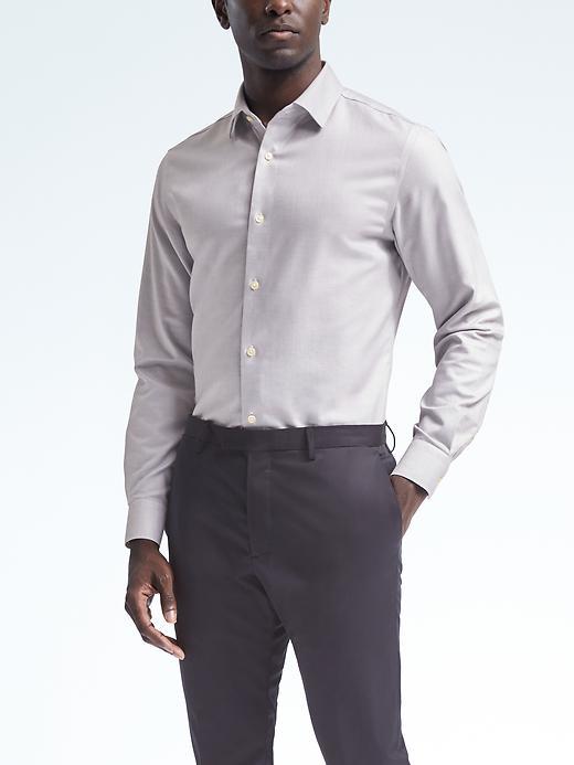 Banana Republic Mens Grant Fit Cotton Stretch Non Iron Solid Shirt - Smoke Gray