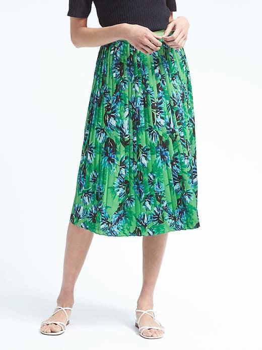 Banana Republic Womens Floral Pleated Midi Skirt - Tropical Garden