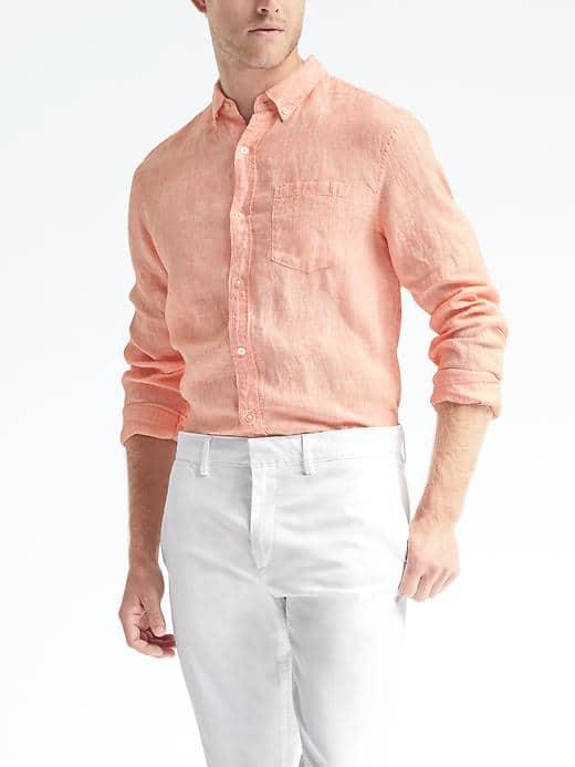 Banana Republic Camden Fit Orange Linen Shirt - Orange