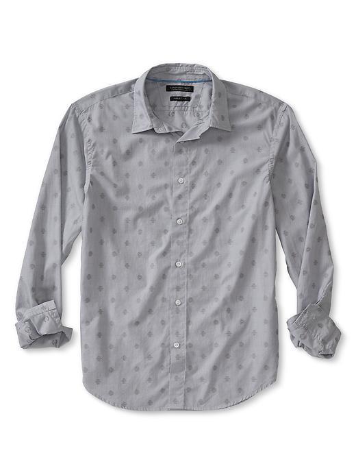 Banana Republic Mens Grant Fit Print Cotton Shirt Size L - Gray Sky