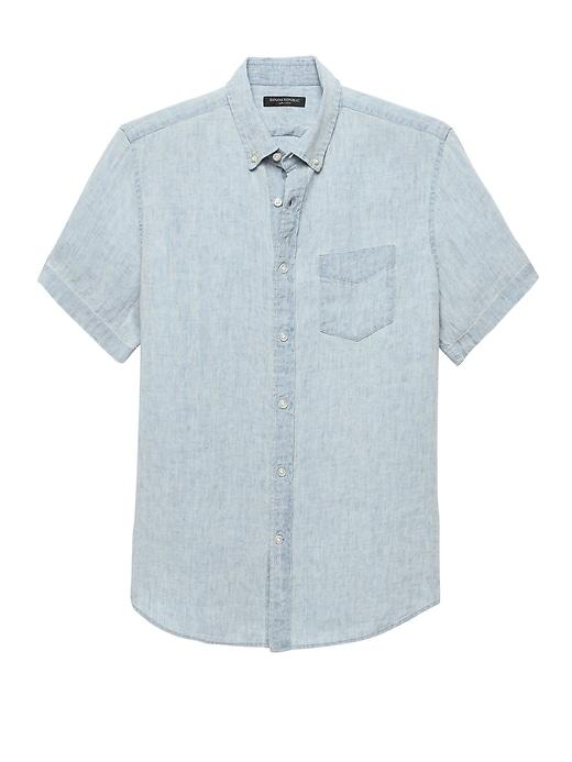 Banana Republic Mens Camden Standard-fit Linen Shirt Light Blue Size S