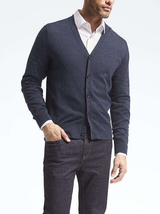 Banana Republic Mens Silk Cotton Cashmere Cardigan - Preppy Navy