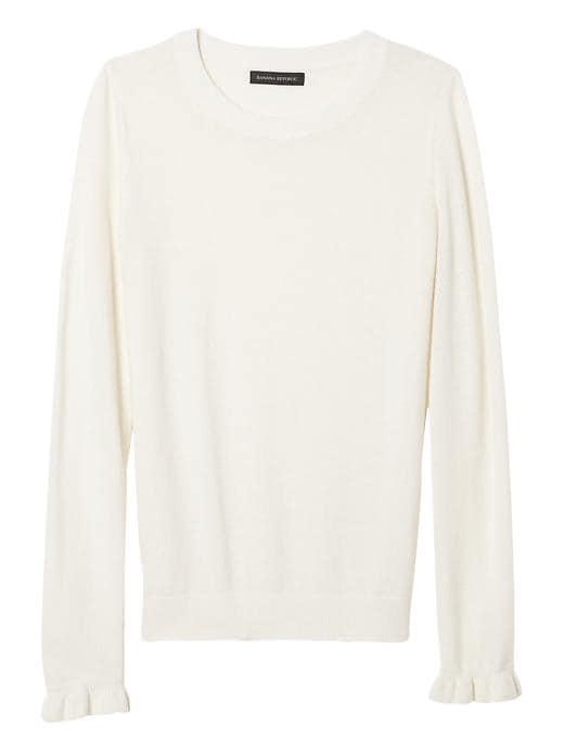 Banana Republic Womens Fine Italian Superloft Ruffle Cuff Pullover Crew - Cocoon
