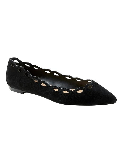 Banana Republic Womens Laser-cut Pointed-toe Flat Black Suede Size 6 1/2