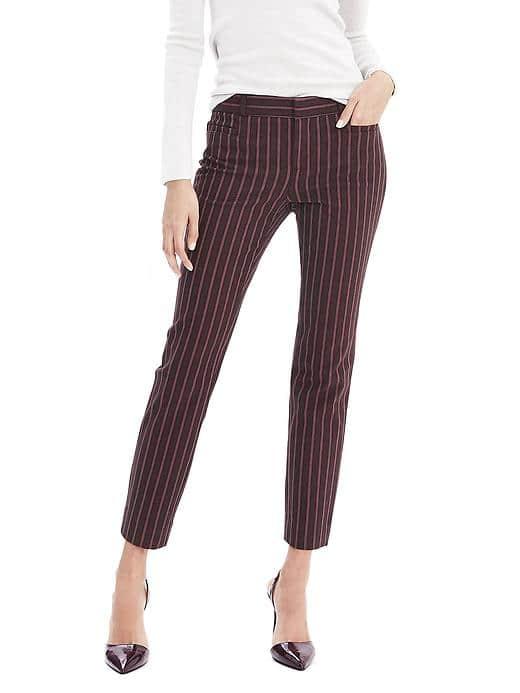 Banana Republic Womens Sloan Fit Stripe Pant - Burgundy