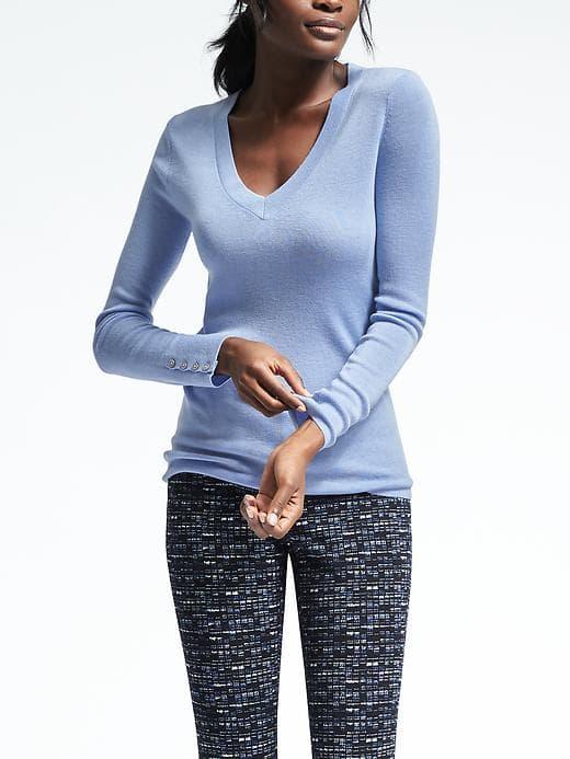 Banana Republic Womens Extra Fine Merino Wool Vee Pullover - Light Blue