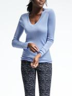 Banana Republic Womens Extra Fine Merino Wool Vee Pullover - Light Blue