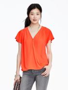 Banana Republic Womens Pleated Shoulder Wrap Front Top Size L - Neon Sunset