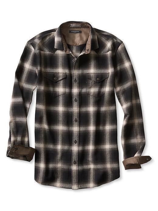 Banana Republic Mens Slim Fit Herringbone Western Shirt Size L Tall - Black
