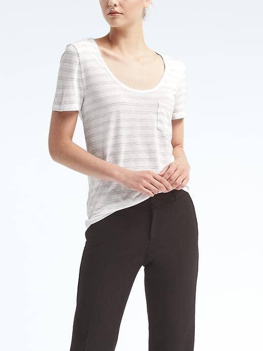 Banana Republic Womens Short Sleeve Stripe Modal Scoop Tee - Gray