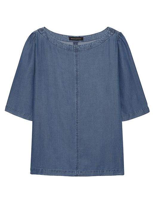 Banana Republic Womens Tencel Chambray Elbow-sleeve Top Medium Wash Size Xs