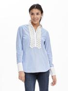 Banana Republic Womens Striped Lace Trim Shirt Size L - Bold Blue Stripe