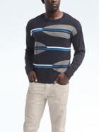 Banana Republic Mens Intarsia Graphic Supima Crew Pullover - Navy