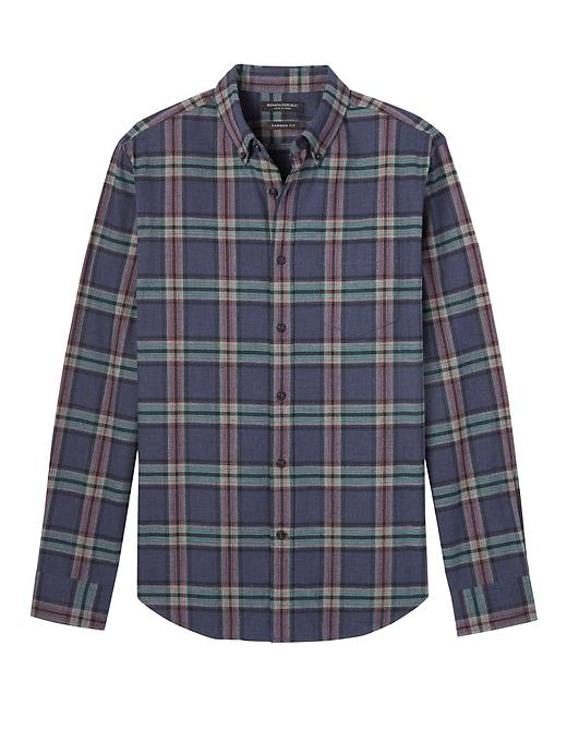 Banana Republic Mens Camden Standard-fit Plaid Flannel Button-down Shirt Heather Navy Size L