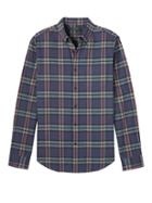 Banana Republic Mens Camden Standard-fit Plaid Flannel Button-down Shirt Heather Navy Size L