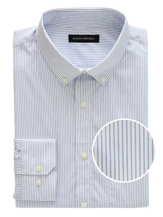 Banana Republic Mens New Slim-fit Tech-stretch Cotton Stripe Shirt Allports Blue Size L