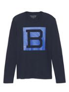 Banana Republic Mens Long-sleeve Graphic T-shirt Navy Blue Size Xl