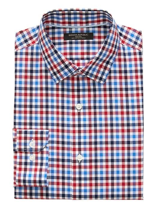 Banana Republic Mens Grant Slim-fit Non-iron Gingham Shirt Lipstick Red Size S