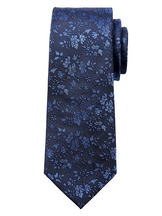 Banana Republic Mens Textured Ground Floral Silk Nanotex Tie Navy Mix Size One Size