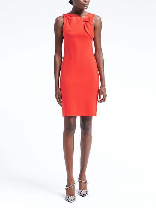 Banana Republic Womens Bow Neck Ponte Sheath Dress - Poster Red