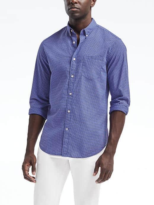 Banana Republic Mens Camden Fit Custom Wash Check Shirt - Blue Violet