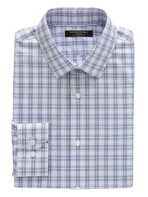 Banana Republic Mens Grant Slim-fit Non-iron Check Shirt Allports Blue Size S