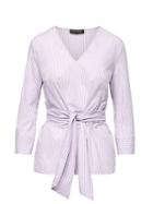 Banana Republic Womens Stripe Tie-waist Cotton Poplin Top Lavender Size M